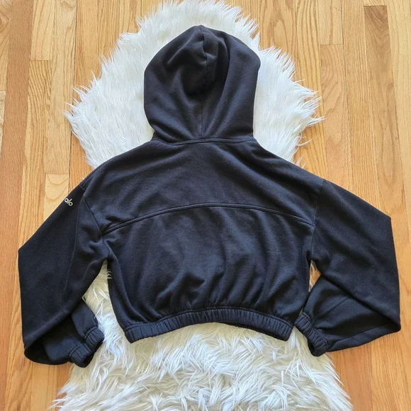 Alo Yoga Black Stadium Quarter Zip Cropped Hoodie - Picture 3 of 3